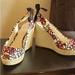 Coach Shoes | Coach Women's Wedge Espadrille Peep Toe Heel | Color: Pink/White | Size: 8.5