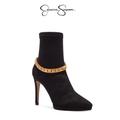 Jessica Simpson Shoes | Jessica Simpson Black Valy Gold Chain High Heel Stiletto Booties - Nwt | Color: Black/Gold | Size: 7.5