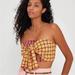 Free People Tops | Free People Bandeau Salty Waters Tube Top Plaid Tie Front Size Medium | Color: Orange/Red | Size: M