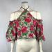 Anthropologie Tops | Anthropologie- Womens Large Multicolor Floral 3/4 Off Shoulder Sleeve Halter Top | Color: Green/Pink | Size: L