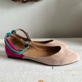 Free People Shoes | Jeffrey Campbell X Free People Terrace Tri Color Suede Ankle Strap Flats Sz: 7.5 | Color: Cream/Pink | Size: 7.5