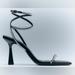 Zara Shoes | Bn Zara Black Rhinestone Heel Sandals With Square Toe. High End. Size 37. | Color: Black | Size: 37