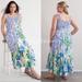 Anthropologie Dresses | Anthropologie Floral Flounced Maxi Dress Smocked Blue Size S Nwt | Color: Blue/White | Size: S