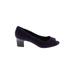 Franco Sarto Heels: Pumps Chunky Heel Minimalist Purple Print Shoes - Women's Size 7 1/2 - Peep Toe