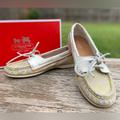 Coach Shoes | Coach Coralin A0424 Signature Logo Boat Shoes Loafers Slip Ons Sz 7b | Color: Cream | Size: 7