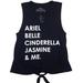 Disney Tops | Disney Princess Names Ariel, Belle, Cinderella, Jasmine & Me Black Tie Front Top | Color: Black | Size: L