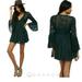 Free People Dresses | Free People Green Lace Mini Dress With Bell Sleeves, Xs | Color: Green | Size: Xs
