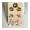 Anthropologie Jewelry | Anthropologie Set Of 3 Gold Tone & Pink Floral Stud Pierced Earrings | Color: Gold/Pink | Size: Os