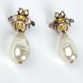 Gucci Jewelry | Gucci Aged Gold Tone Faux Pearl Bee Earrings Pierced As Is | Color: Gold/White | Size: Os