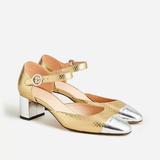 J. Crew Shoes | J.Crew Millie Ankle-Strap Heels In Snake-Embossed Italian Leather, Size 6.5 | Color: Gold/Silver | Size: 6.5