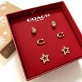 Coach Jewelry | Coach Signature Star Stud Earring Set Gold Pink Multi Plated Brass | Color: Gold/Pink/Tan | Size: Os