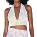 Zara Tops | New W/Tags!! Zara Satin Effect Pastel Tie Dye Halter Crop Top W/Tie Back - Sz M | Color: Pink/Yellow | Size: M