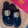 Tory Burch Shoes | New Tory Burch Women’s Size 7.5 Black Benton Band Flat Sandal Calf Leather | Color: Black | Size: 7.5