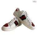 Gucci Shoes | Authentic Gucci White Leather Ace Heart Embroidered Web Low Top Sneakers 36/6 G | Color: Red/White | Size: 6