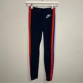 Nike Pants & Jumpsuits | Nike Size Small Black Leggings With Blue, Grey & Red Stripes Down The Sides | Color: Black/Red | Size: S