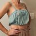 Urban Outfitters Tops | 1/2 Off Medium Light Blue Crop Top Adjustable Straps Lace Accents Cinch Bottom | Color: Blue/Green | Size: M