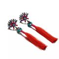 Anthropologie Jewelry | 2/$35 Anthropologie Long Red Orange Tassel Blue Crystal Cluster Earring | Color: Orange/Red | Size: Os