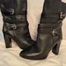 Coach Shoes | Coach Alexandra Black Leather Mid-Calf Boot-Buckle 9 | Color: Black/Silver | Size: 9