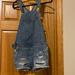 American Eagle Outfitters Jeans | American Eagle Outfitters Distressed Raw Hem Blue Denim Jean Short Overalls Sz S | Color: Blue | Size: S