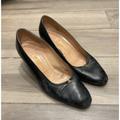 Gucci Shoes | Gucci Vintage Black Leather Gold Logo Pumps Dress Shoes Wedge Heels Sz 34.5 | Color: Black | Size: 34.5