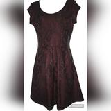 Jessica Simpson Dresses | Jessica Simpson Dark Burgundy|Black Lace Overlay Faux Leather Cap Sleeve Pockets | Color: Black | Size: M