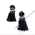 Anthropologie Jewelry | 2/$35 Anthro Gold Plated Black Enamel Long Silk Tassel Fringed Drop Ear | Color: Black | Size: Os