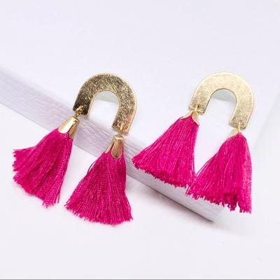 Anthropologie Jewelry | 2/$35 Anthropologie Gold Plated Horseshoe Hot Pink Tassel Geometric Ear | Color: Gold/Pink | Size: Os