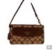 Coach Bags | Coach Brown Fabric & Suede Wristlet 2 Compartments Mini Bag. | Color: Brown/Tan | Size: 7 1/2 X 4 1/2