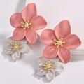 Anthropologie Jewelry | Anthropologie Gold Plated Tiered Floral Pink White Enamel Drop Earrings | Color: Pink/White | Size: Os