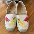 J. Crew Shoes | J. Crew Embroidered Fruit Slip On Espadrille Shoe | Color: Cream/Pink | Size: 6.5