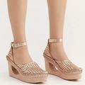 Free People Shoes | Free People Teagan Rose Gold Leather Huarache Wooden Clog 7 | Color: Gold/Pink | Size: 7