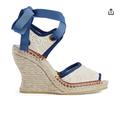 Gucci Shoes | Gucci Lace Up Espadrille Sandals -Alice Blue, Leather/Raffia. | Color: Blue/Cream | Size: 10