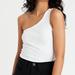 American Eagle Outfitters Tops | American Eagle White Ribbed One Shoulder Tank Top Size Large | Color: White | Size: L