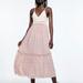 Zara Dresses | Last Chance !!! Printed Contrasting Crochet Dress / Zara Xs | Color: Pink | Size: Xs