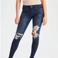 American Eagle Outfitters Jeans | American Eagle Super Super Stretch Distressed Ripped Jegging Denim Jean, 14 Xl | Color: Blue | Size: 14 X-Long