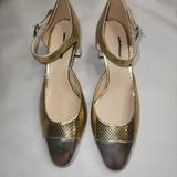 J. Crew Shoes | J Crew Millie Ankle-Strap Heels Snake-Embossed Italian Leather Gold, Size 9.5 | Color: Gold/Silver | Size: 9.5
