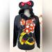 Disney Tops | Disney Parks Minnie Mouse Pullover Hoodie With Mouse Ears Sz M | Color: Black/Red | Size: M