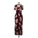 I. Joah Casual Dress Scoop Neck Short sleeves: Burgundy Floral Dresses - Women's Size Large