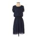 Halogen Casual Dress Crew Neck Short sleeves: Blue Print Dresses - Women's Size X-Small