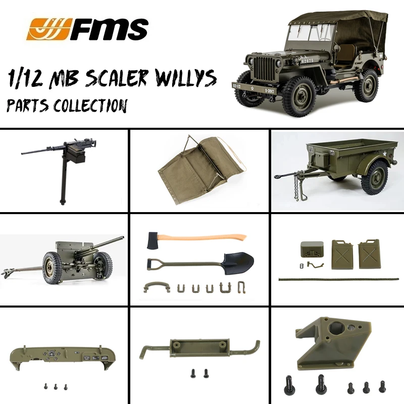 Fms hobby 1/12 willys rc auto antik ollisions haube fenster stahlplatte feder rad halterung wischer sitz simulation anhänger teil