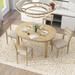 5-Piece Farmhouse Extendable Dining Set, Wood Extendable Round Table with 2 Storage Drawers, 4 Upholstered Dining Chairs