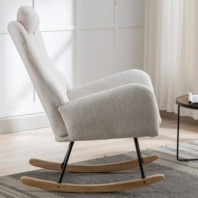 Comfy Teddy Fabric Rocking Chair with Safe Solid Wood Base for Nursery,5 Colors