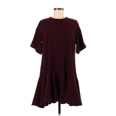 French Connection Casual Dress - DropWaist High Neck Short sleeves: Burgundy Solid Dresses - Women's Size 4