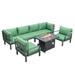 Maykoosh Retro Relaxation 7-Piece Aluminum Patio Conversation Set With Fire Pit Table And Cushions