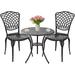 HBBOOMLIFE Black Cast Aluminum Bistro Set 3 Piece Outdoor Small Patio Table and Chairs with Umbrella Hole Outdoor Bistro Set for Front Porch Set Woven Patio Set for Garden Yard(Black)