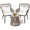 HBBOOMLIFE 3 Pieces Rattan Wicker Bistro Set Outdoor Conversation Set Wicker Rattan Set with Glass Top Table Space Saving for Balcony Backyard Grey