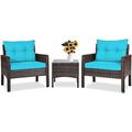 xrboomlife 3 Piece Patio Set Outdoor Rattan Sectional Sofa Set with Seat Cushions Modern Bistro Set with Coffee Table & Chairs Wicker Conversation Set for Garden Balcony Poolside