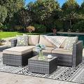 xrboomlife Outdoor Patio Sets All-Weather Rattan Outdoor Sectional Sofa with Tea Table and Cushions Upgrade Wicker Patio sectional Sets 3-Piece (Khaki)