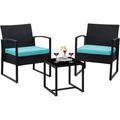 xrboomlife 3 Pieces Patio Set Outdoor Wicker Patio Bistro Set Conversation Rattan Chair Set 3 PCS with Coffee Table for Yard & Bistro (Blue)