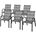 xrboomlife Stackable Dining Chairs Set of 6 Outdoor PE Wicker Patio Arm Chairs with Rustproof Steel Frame Stackable Bistro Deck Chairs for Backyard Garden and Poolside